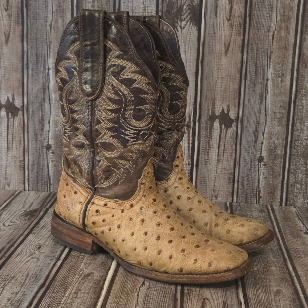 Sz 7 Womens Hometown Brown Full Quill Ostrich Western Cowboy Boots VGUC